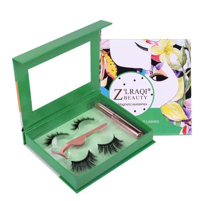 China Package Customized Thick Classic Green Dramatic Lashes Customized Magnetic Eyelash Lashes Silk Magnetic Lashes Clips for sale