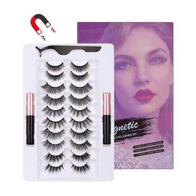 China Magnetic Eyelashes And Eyeliner Set Damping Custom Lashes Hot Sale 10 Pairs Magnetic Eyelashes With Double Magic Eyeliner Glue for sale