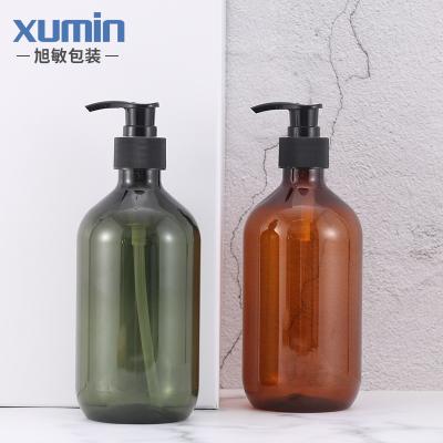 China 300ml 500ml Recyclable Luxury Empty Amber Light Green Plastic Lotion Bottle Dry Label Shampoo Bottles for sale