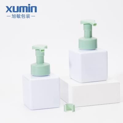 China Square Shape White Cosmetic Package 350ml Foam Bottle PETG Soap Pump Empty Foaming Cleansing Bottle For Clear And Skin Care for sale