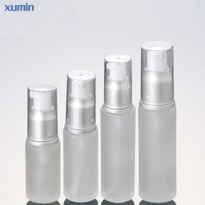 China High quality cosmetic sliver 20ml 25ml 30ml 50ml personal care glass bottle with lotion pump bottle for sale