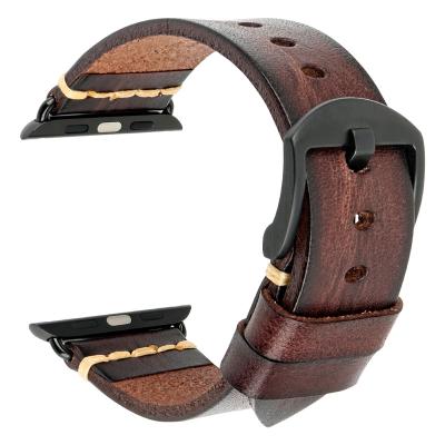 China MAIKES Vintage Handmade Leather Strap for Apple Watch Band dropshipping 44mm 42mm 40mm 38mm, strap for iWatch Series6/5/4/3/2 for sale