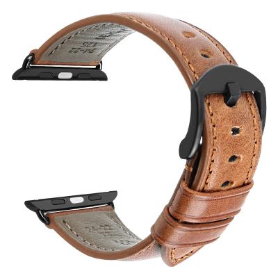 China MAIKES Genuine Leather Leather Watch Band for Apple Watch 44mm 42 40mm 38 Series 6/5/4/3/2 Man and Women Apple Watch Custom Leather Strap for sale