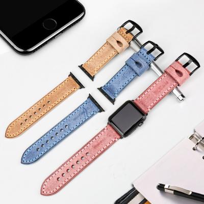 China Brown Leather Soft Blue Red Leather Handcrafted Watch Band For Apple Watch Strap 42mm Premium Leather 38 44mm 40 Series 6 Watch Band 5 4 3 for sale