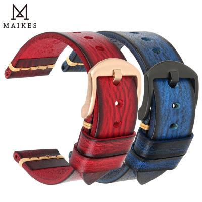 China MAIKES Retro Watch Band Mens Genuine Hand Made Cow Leather Watch Band Straps Color Vintage Handmade Brushed Watch Band for sale