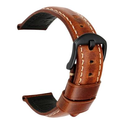 China MAIKES Selling Fitness Sport Watch Strap Watch Bands Brown Vintage Hot Wax Oil Leather Leather Band 18mm 20mm 22mm 24mm for sale