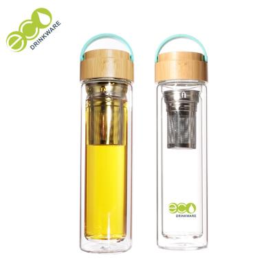 China BPA Free Double Wall Glass Bottle With Tea Strainer Fruit Infuser Water Bottle for sale