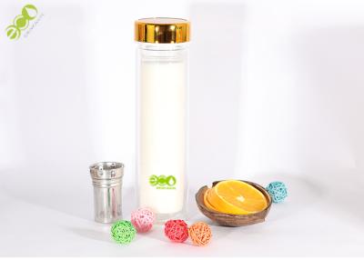 China Double Borosilicate Glass Water Bottle With Infuser And Tea Strainer 450ml for sale