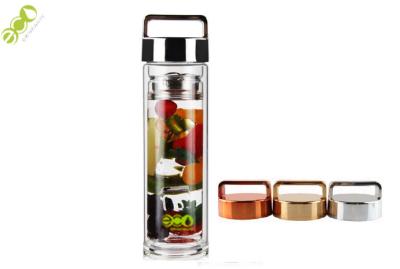 China Safety Flip Lid Double Wall Glass Infuser Bottle With Silicone Sleeve for sale