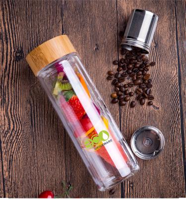 China Customized Double Wall Borosilicate Glass Infuser Water Bottle for sale