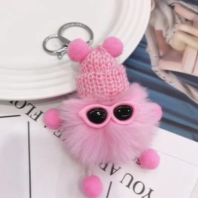 China Colorful Warm Faux Fur Rabbit Pom Pom Key Promotion Gift Sale Key Chain For Girls Car Bag Key Chain Pendant for sale