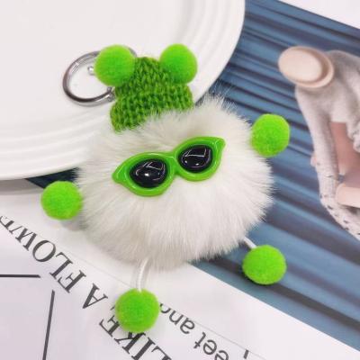 China Unicorn Hair Ball Keychain Ladies Promotion Gift Fluffy Artificial Pink Fluffy Bag Promotion Gift Plush Ball Rabbit Key Chain Pendant Key Chain for sale