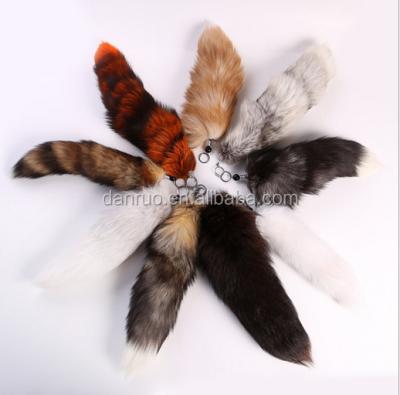 China Custom Wholesale Soft Dyed Real Fox Fur Tail With Metal Key Chain For Bag Key Chain for sale