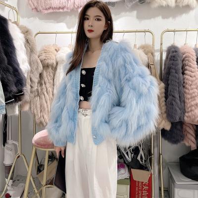 China 2021 New Autumn And Winter Raccoon Hair V-Neckline Breathable Double-sided Woven Fur Coats For Women Loose Fashion for sale