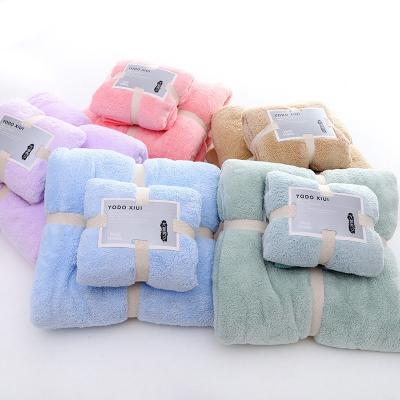 China Multifunctional Sustainable Colorful Coral Velvet Microfiber Bath Towel Face Towel And Bath Towel Set for sale