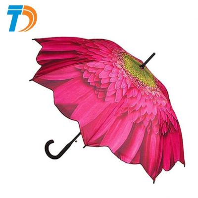 China New Design Modern High Quality Polyester Stick Pongee Promotional Heat Transfer Printing Umbrella For Gift With Wooden Shaft for sale