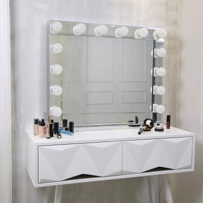 China Large Hollywood Mirror Desktop Mirror Makeup Dressing Table Mirror With Frame Professional Hollywood Mirror With Bulbs for sale