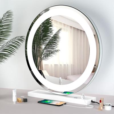 China Large Lighted Round Hollywood Mirror Led Stripe Vanity Makeup Mirror With Dimmer Function for sale