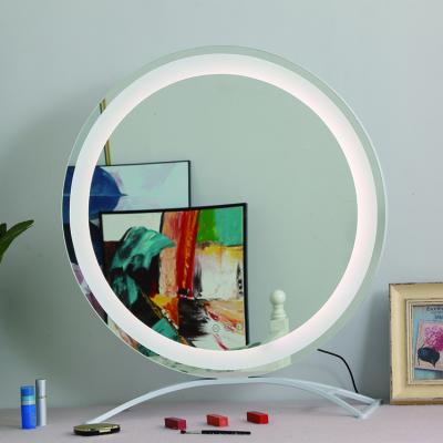 China Hot Sale Table Style Lighted Led Round Hollywood Mirror Smart Touch Makeup Mirror Vanity Mirror With Adjustable Angle for sale