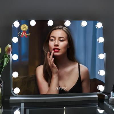 China Factory Hollywood Lighted Speaker Led Mirror Makeup Square Vanity Mirror With 360 Rotatable for sale