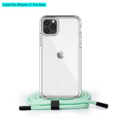 China High Shockproof Transparent Chain Lanyard Coque Phone Case Strap Rope TPU PC Gel Case For Iphone Necklace Case for sale