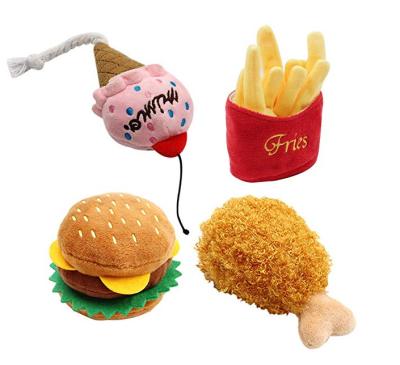 China Eco Friendly Wholesale Cute Viable Cute Soft Goods Ice Cream Chicken Fast Food Pet Stuffed Dog Squeaky Toy for sale