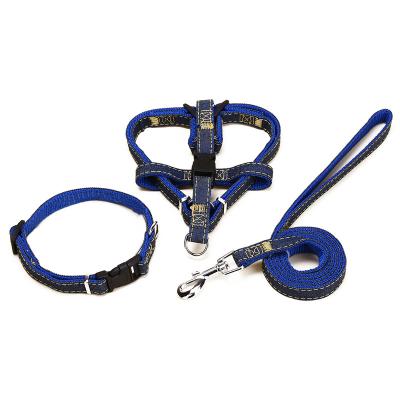 China Durable Jeans Dog Harness Leash Set Pet Collar Dog Lead Walking Pet Harness Leash Set Adjustable for sale