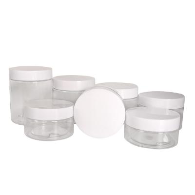 China 8oz Boxed Food Cosmetic Jars Clear Transparent Plastic PET Cosmetic Cream Jar With White Plastic Cap for sale