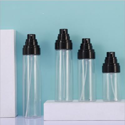 China Clear Household Products 100ml 120ml 150ml PET Bottle With Black PP Spray Cap For Cosmetic Packaging for sale