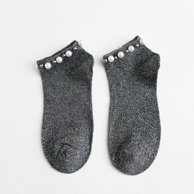 China Good Quality Fashionable Ankle Breathable Good Price Pearl Shiny Metallic Cotton Ankle Socks for sale