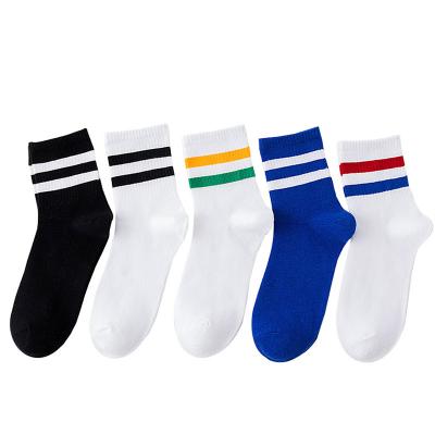 China Hot Selling High Quality Custom QUICK DRY Striped White Crew Training Sock Student Daily Sports Sock for sale