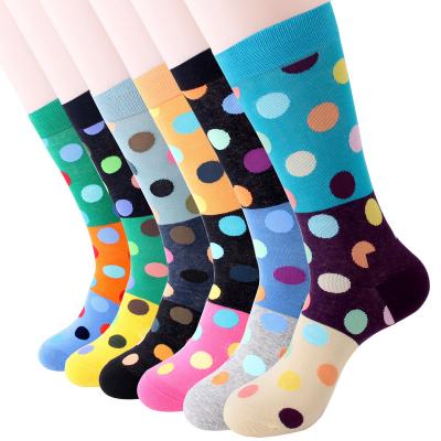 China Breathable Fashionable Colorful Wave Dot Low Price Personality Tube Crew Men's Medium Socks for sale