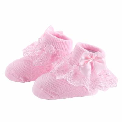 China Breathable Professional Pure Color Lace Bow Baby Skin-Kiss Socks for sale