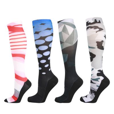 China Breathable Striped Fashionable Pattern Personality Print Factory Supply Sports Cylinder Compression Long Socks for sale