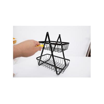 China Factory Price Metal Wrought Iron Chinese Foldable Desktop Fruit Basket Household Goods Storage For Kitchen for sale