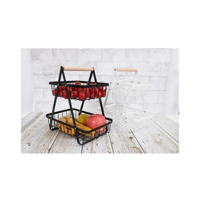 China Household Goods Storage Competitive Price Kitchen 2 Tier Storage Shelf Metal Foldable Fruit Basket for sale