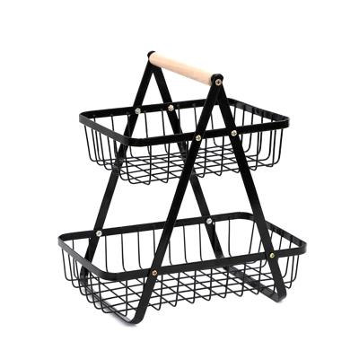 China Wholesale Cheap Kitchen 2 Tier Fruit Basket Metal Storage Shelves Household Goods Storage Price for sale