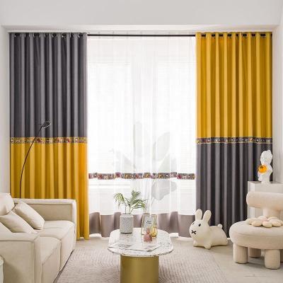 China Blackout 136 new blackout children's patchwork imitation cotton texture color weave curtains jacquard blackout curtain linen fabric for sale