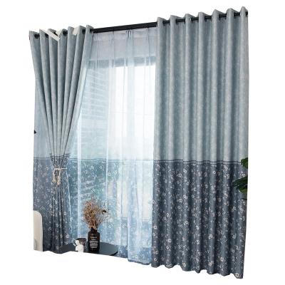 China American Simple Blackout Rustic Faux Blackout Splicing Blackout Printed Curtain Fabric Flower Print Blackout Curtains For Bedroom for sale