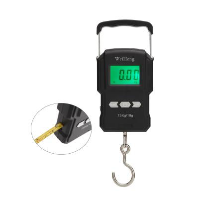 China For Weighing Fish Digital Hanging Fishing Scale Tool Built-in Tape Measure 75kg for sale