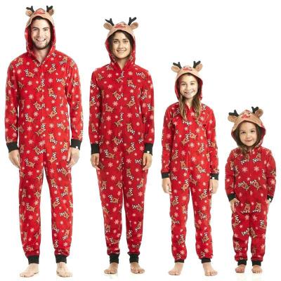 China New Style Breathable Christmas Print Hooded Jumpsuit Fashion 5 Colors Christmas Clothes Button Christmas Pajamas One Piece Rompers for sale