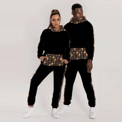 China Oversized 100% Cotton Hoodies Women Set 4xl Plus Size Men's Casual 2 Piece Hoodie With Africa Kente Ankara Print Two Piece Pant Set for sale