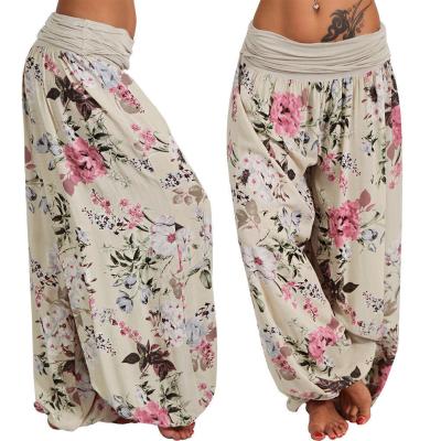 China Breathable Waist Yoga Smocked Harem Pants Bohemian Women's Palazzo Summer Beach Hippie Pants for sale