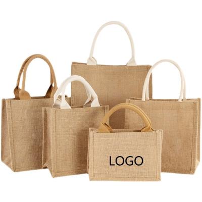 China Wholesale Reusable Custom Logo Natural Jute Shopping Tote Bag Gift Bag for sale