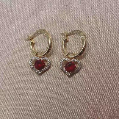 China CLASSIC Designs Small Red Party Trendy Heart Gold Jewelry S925 Sterling Silver Earrings For Woman for sale