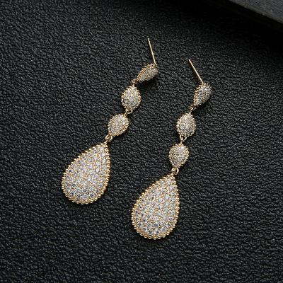 China Customization Gold Plating Diamond Water Drop Chain Zircon Fashion CLASSIC Inlaid Earring for sale