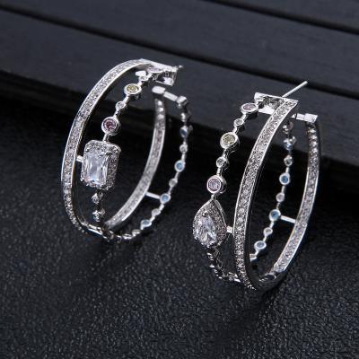 China Wholesale CLASSIC Inlaid Silver Diamond Zircon Ring Stud Earrings For Women for sale