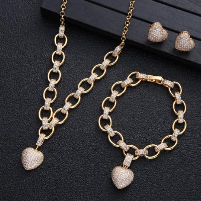 China 2021 Romantic Trendy Heart Shaped Dubai Gold Jewelry Sets For Woman for sale