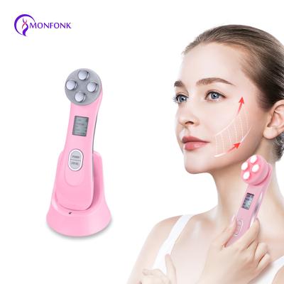 China Face Lift Handheld Skin Wrinkle Reduction Lifting Device Led Facial Massager Skin Tightening Anti Aging RF Face Neck Massager for sale