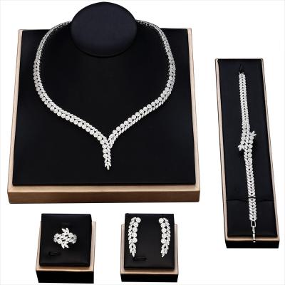 China Romantic High Quality Luxury Bridal Jewelry Sets Cubic Zirconia Wedding Necklace Earring Sets for sale